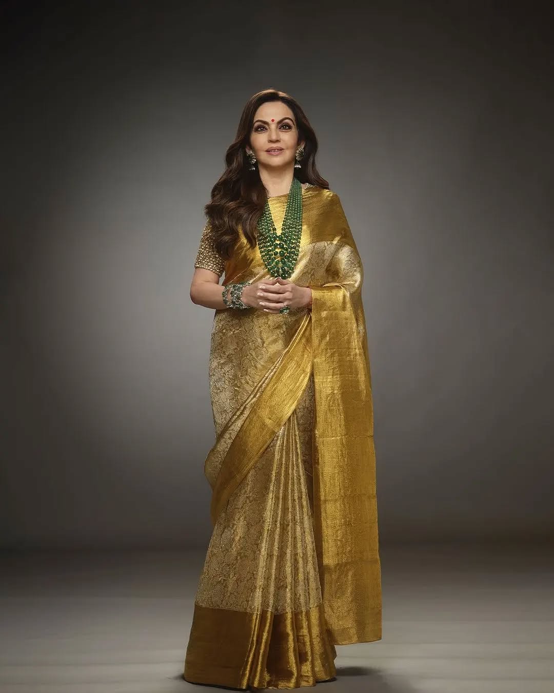 Nita Ambani Golden Embossed Soft Tissue Silk Saree