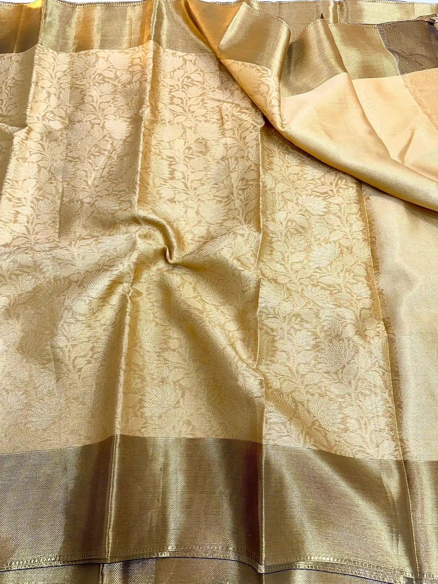 Nita Ambani Golden Embossed Soft Tissue Silk Saree