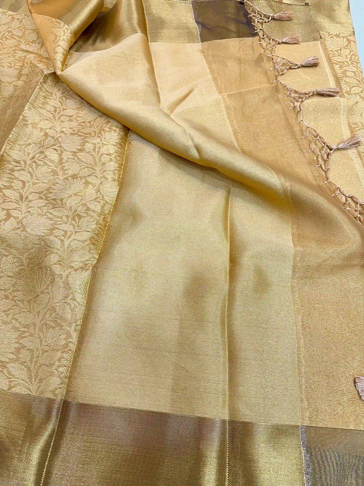 Nita Ambani Golden Embossed Soft Tissue Silk Saree