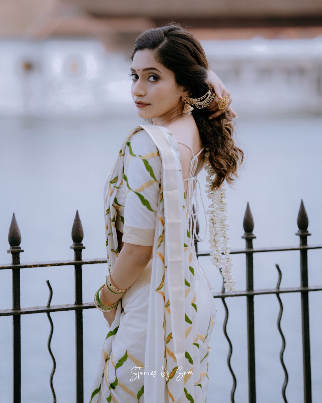 Kerala kasavu olive chain saree