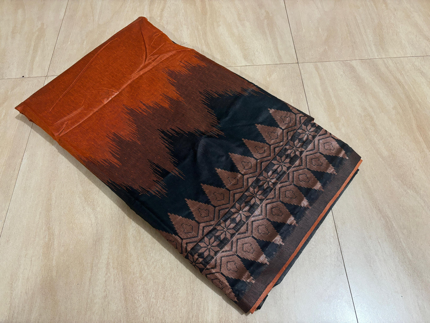 Black and Brown double side temple korvai cotton saree.