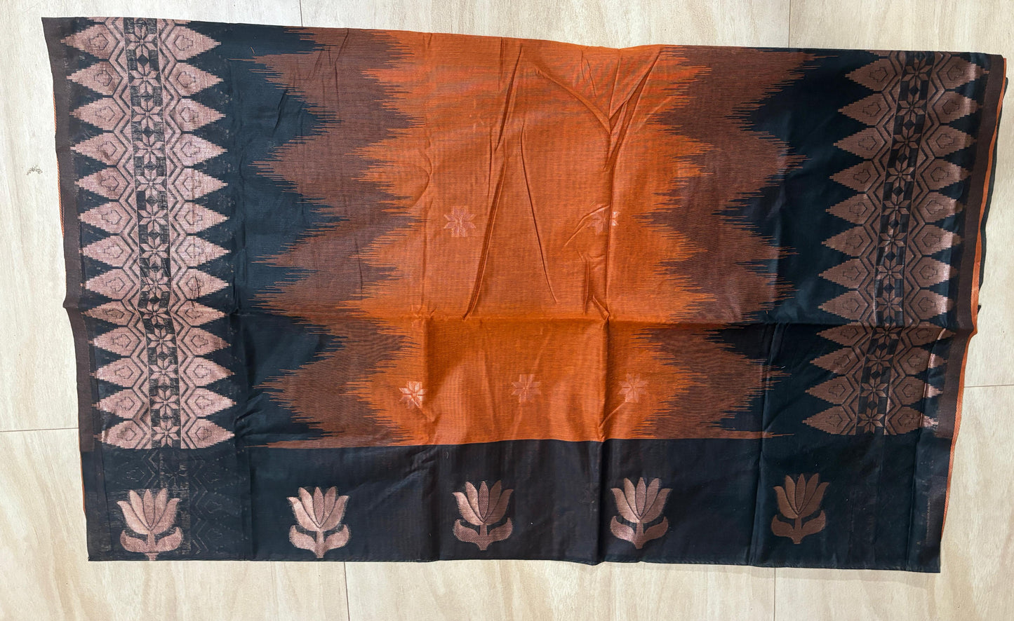 Black and Brown double side temple korvai cotton saree.