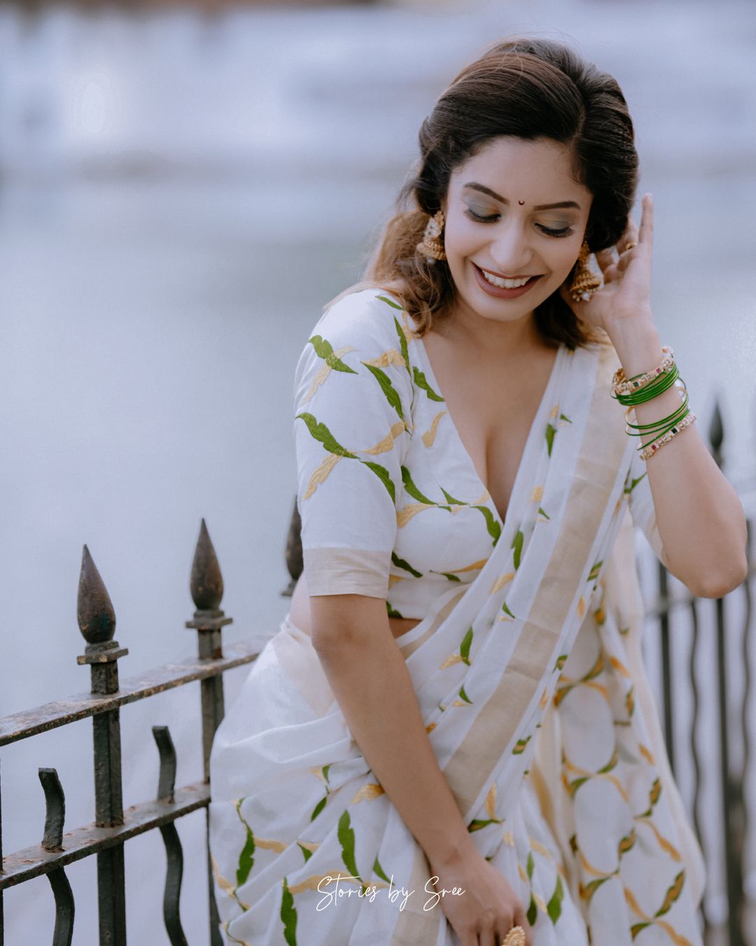 Kerala kasavu olive chain saree