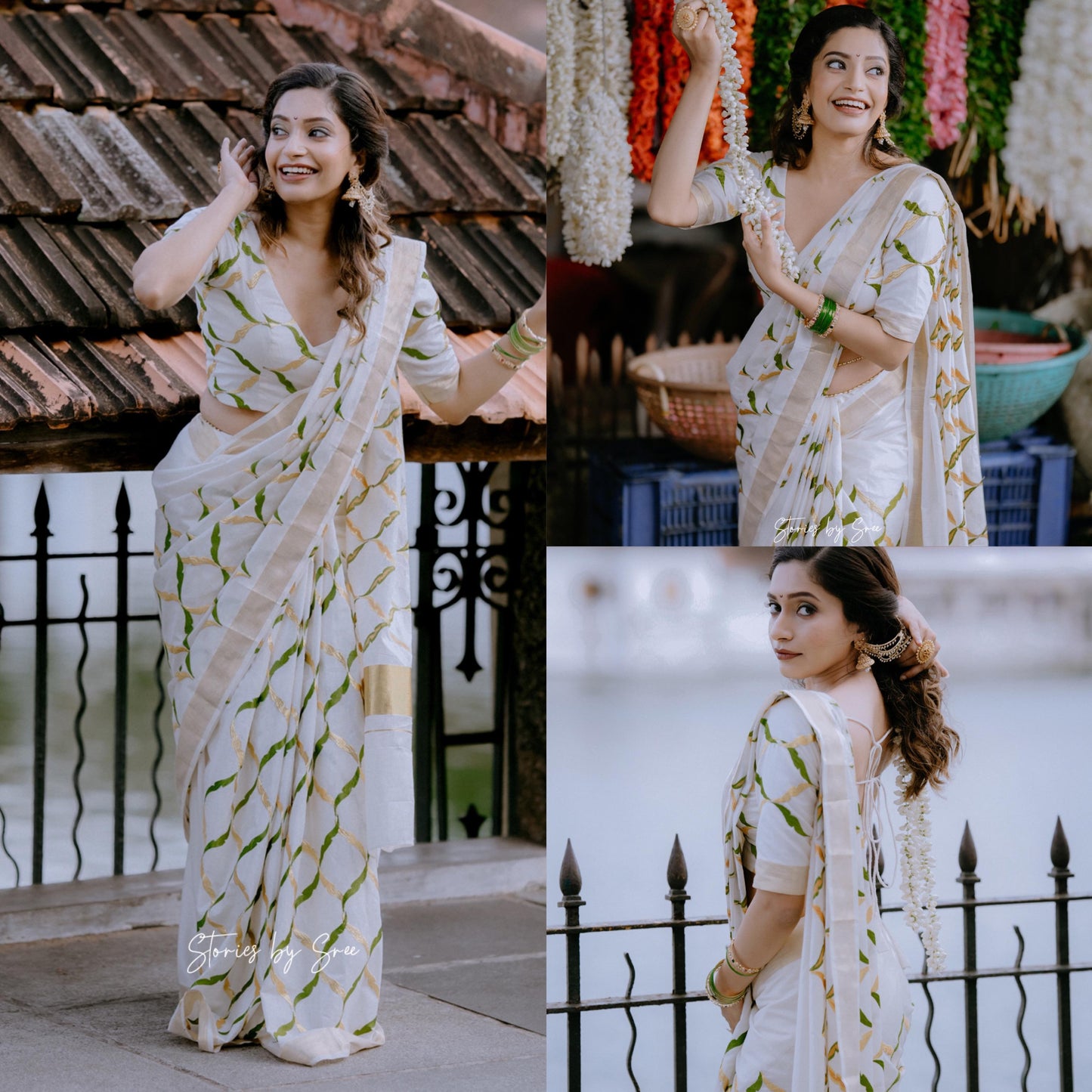 Kerala kasavu olive chain saree